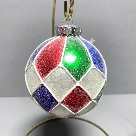 Christmas Ornaments 3 PC Set Multicolored Plastic Ball and Teardrop W/ Sparkles - Picture 2 of 10